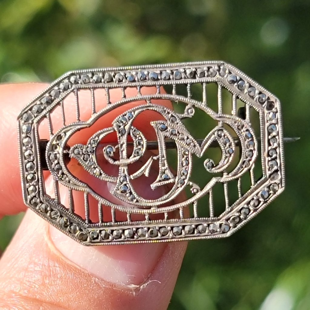 Victorian French Vintage Antique 925 Sterling Silver Marcasite Art Deco Octagon 220$